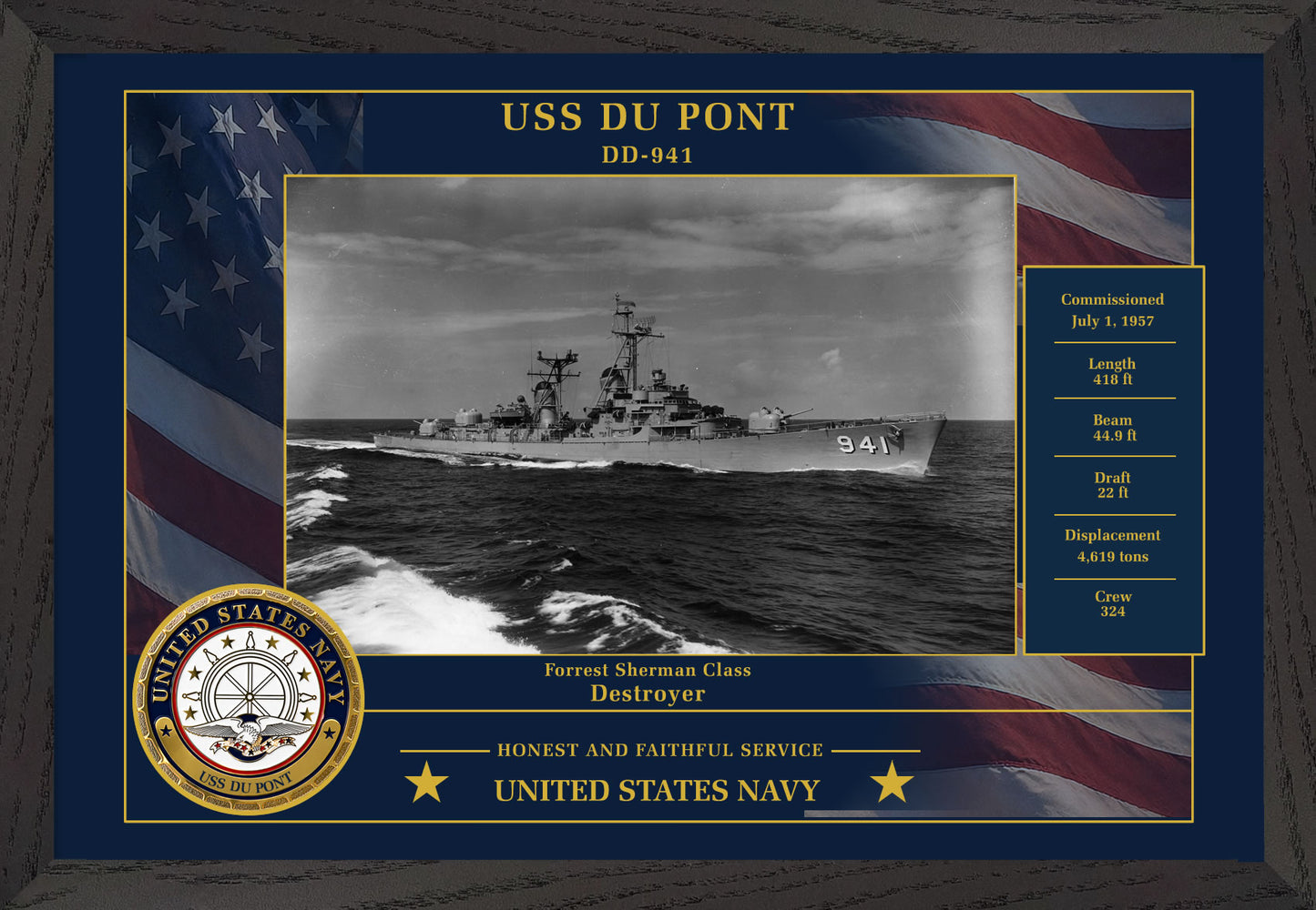 USS Du Pont DD-941 Framed Patriotic Photo