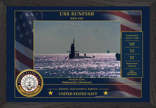 USS Sunfish SSN-649 Framed Patriotic Photo