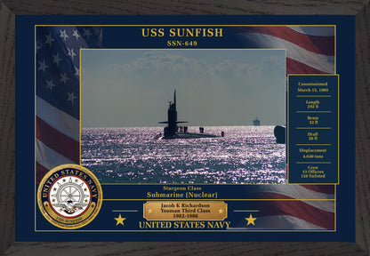 USS Sunfish SSN-649 Framed Patriotic Photo