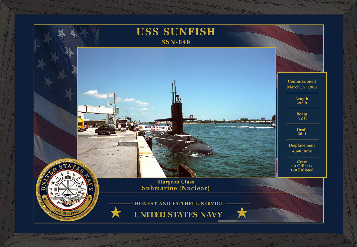 USS Sunfish SSN-649 Framed Patriotic Photo