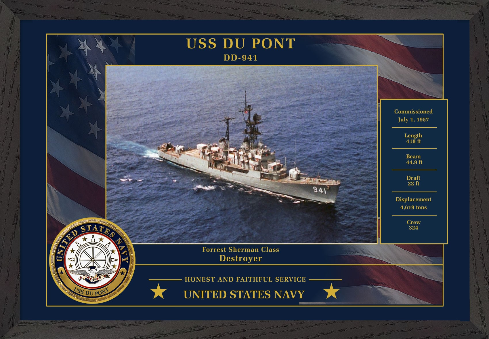 USS Du Pont DD-941 Framed Patriotic Photo