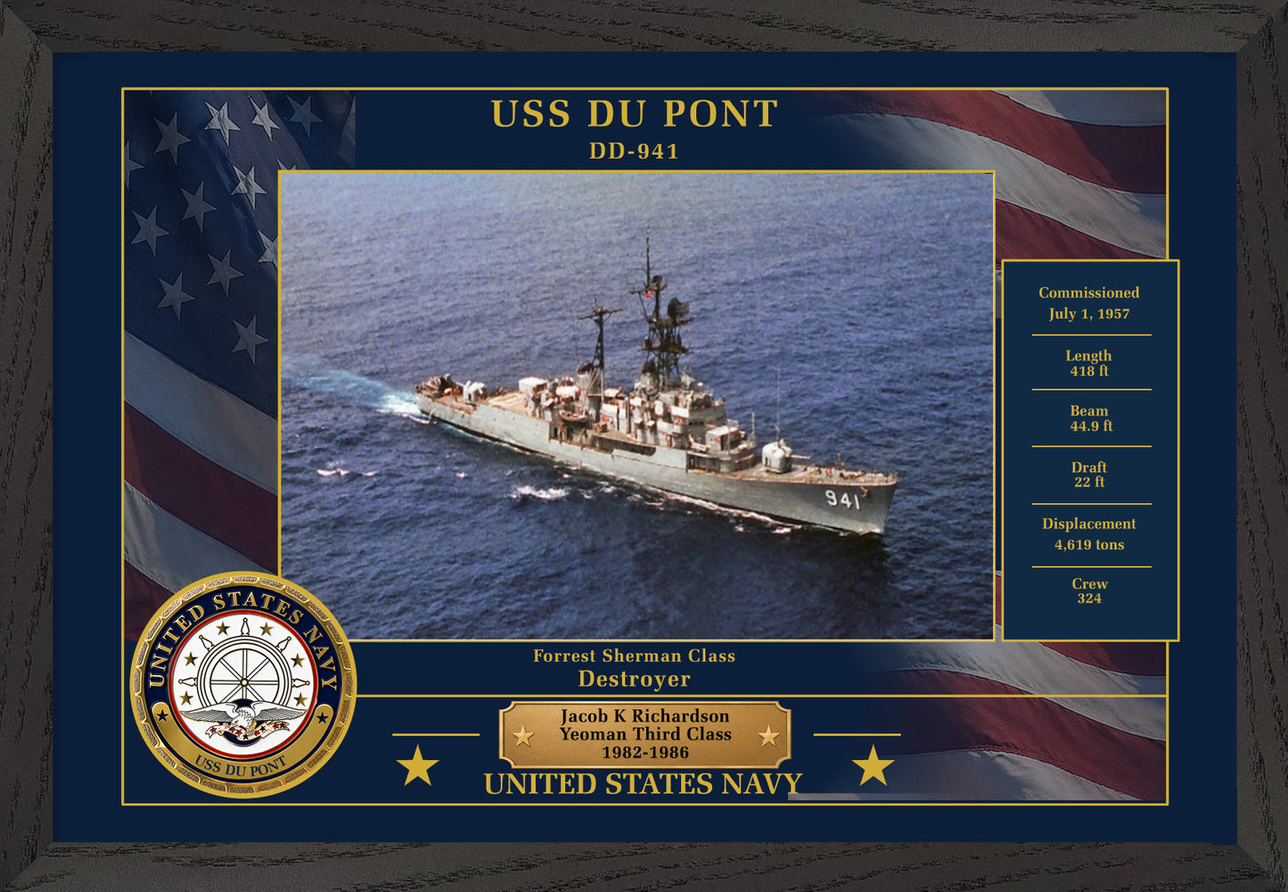 USS Du Pont DD-941 Framed Patriotic Photo