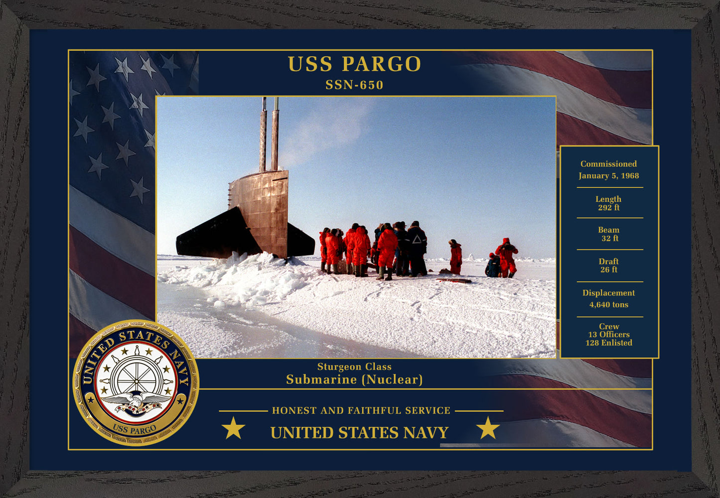 USS Pargo SSN-650 Framed Patriotic Photo