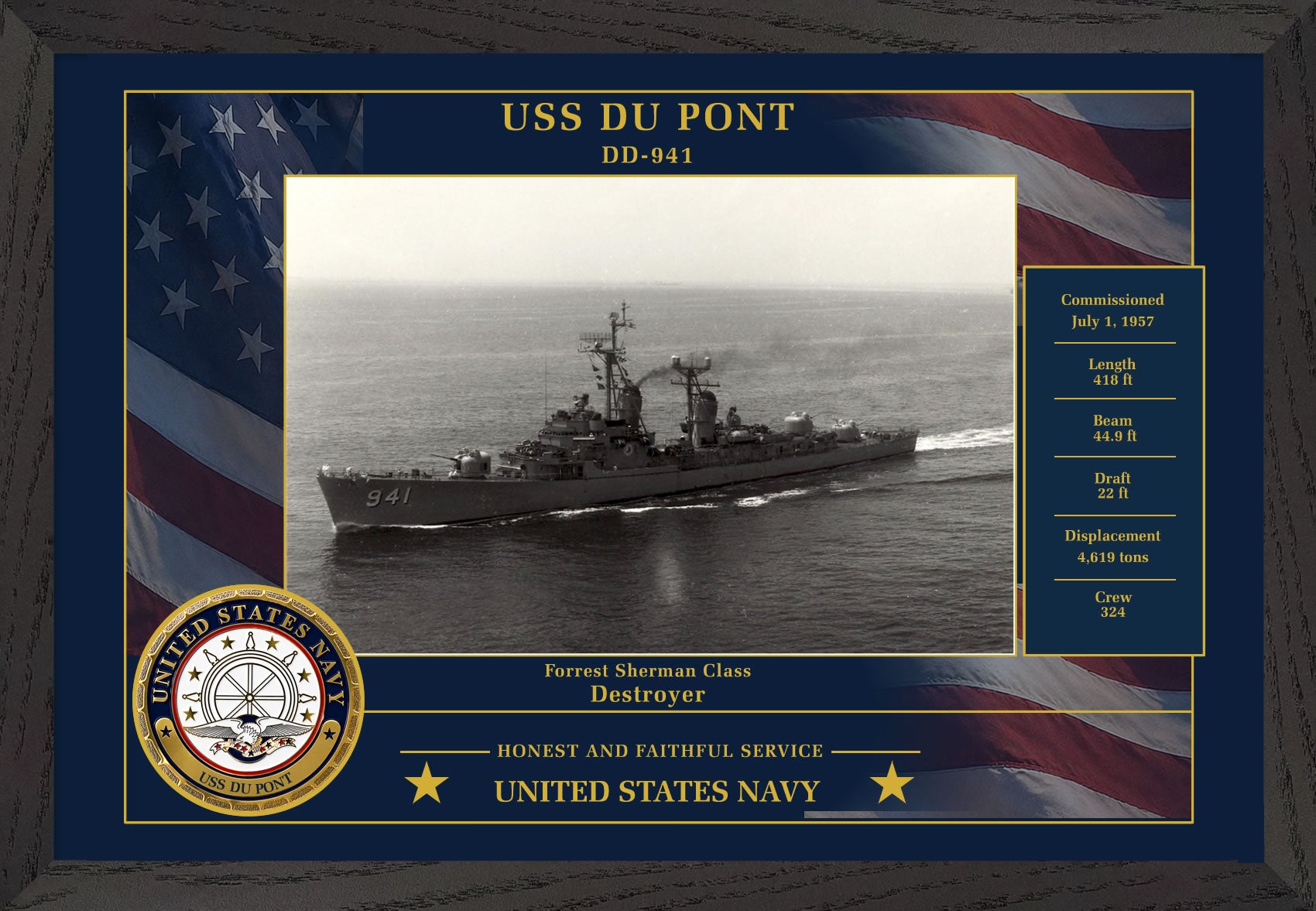 USS Du Pont DD-941 Framed Patriotic Photo