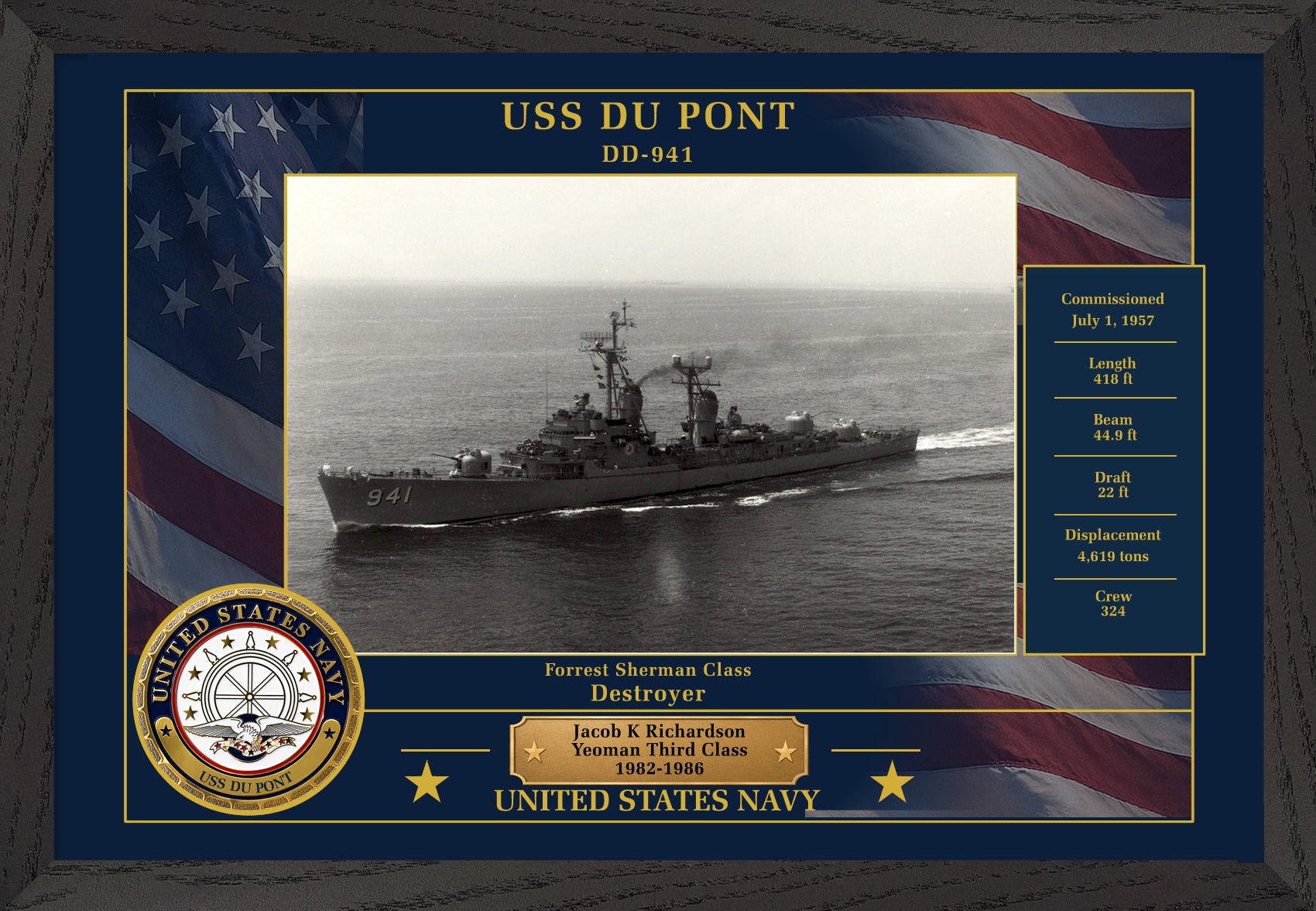 USS Du Pont DD-941 Framed Patriotic Photo