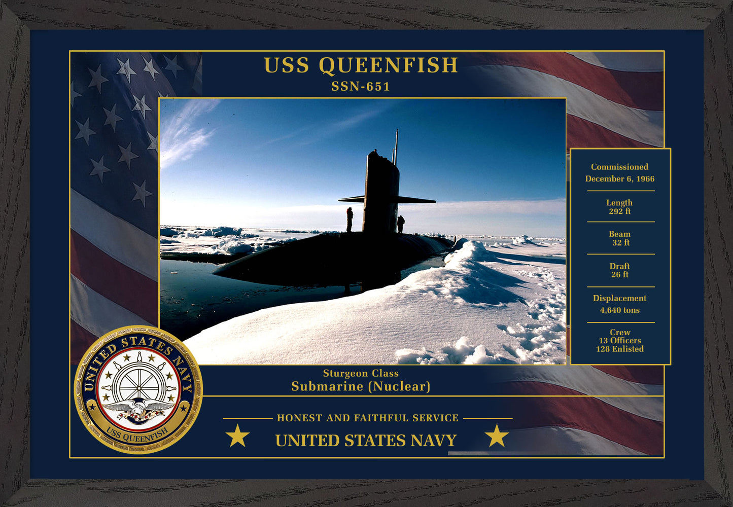 USS Queenfish SSN-651 Framed Patriotic Photo