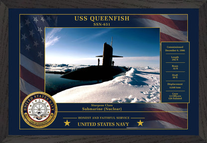 USS Queenfish SSN-651 Framed Patriotic Photo