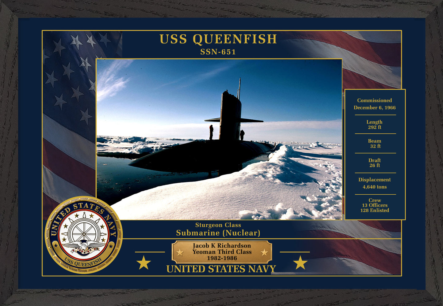 USS Queenfish SSN-651 Framed Patriotic Photo