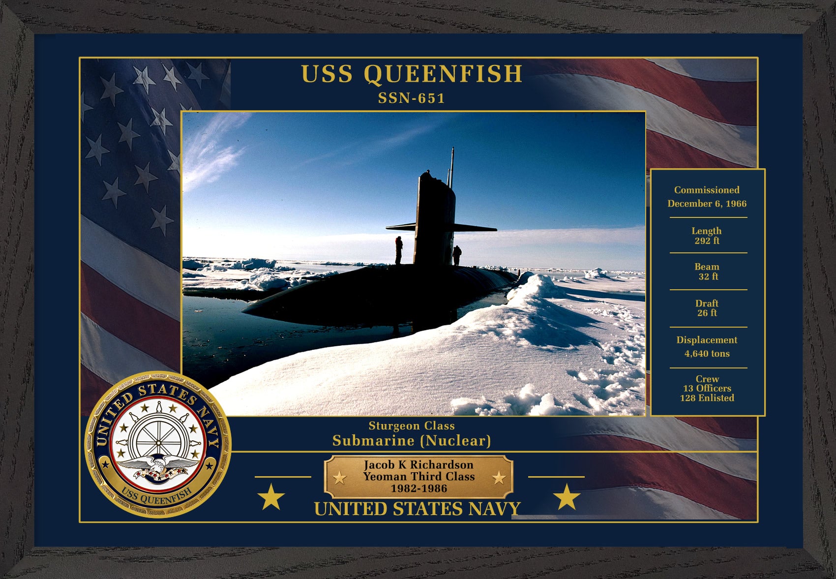 USS Queenfish SSN-651 Framed Patriotic Photo