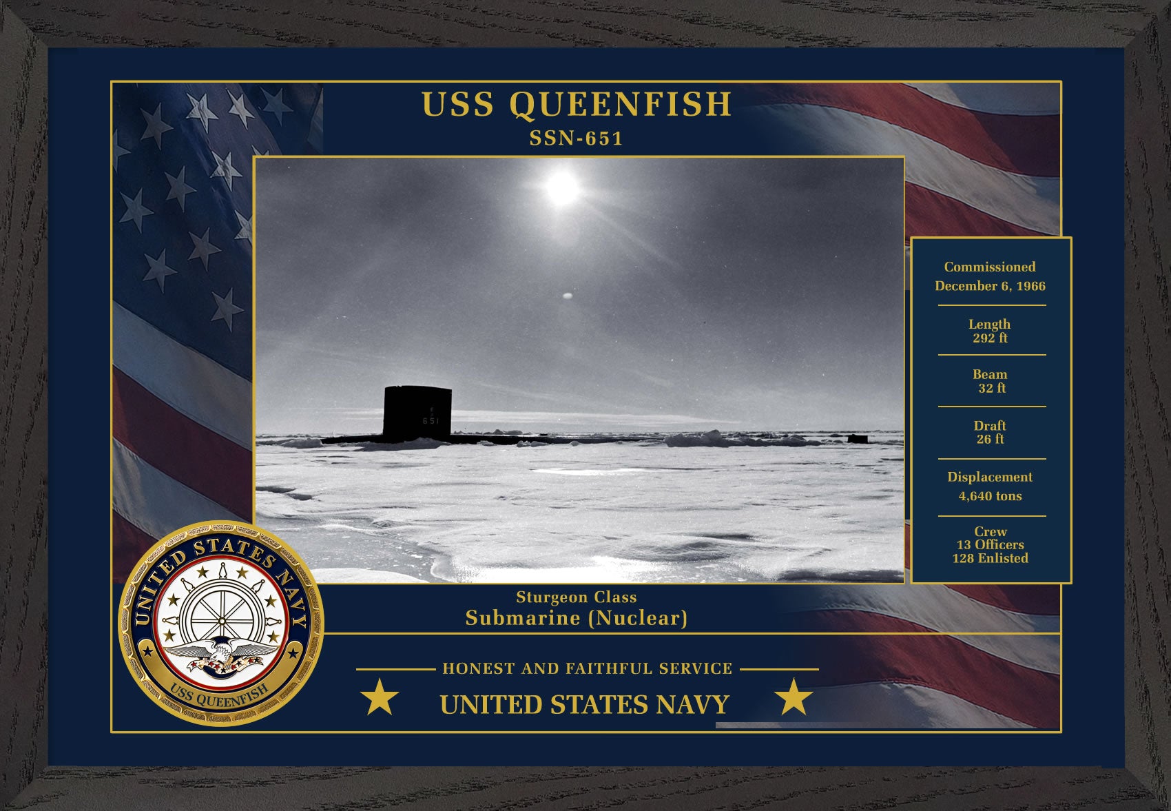 USS Queenfish SSN-651 Framed Patriotic Photo