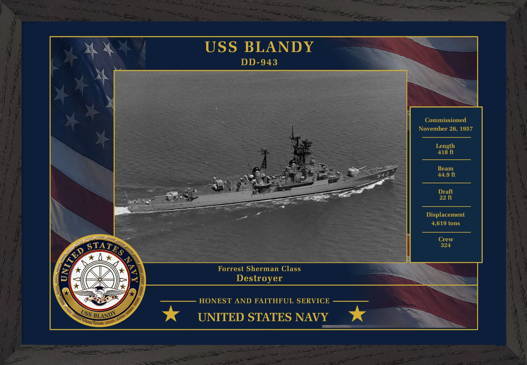 USS Blandy DD-943 Framed Patriotic Photo