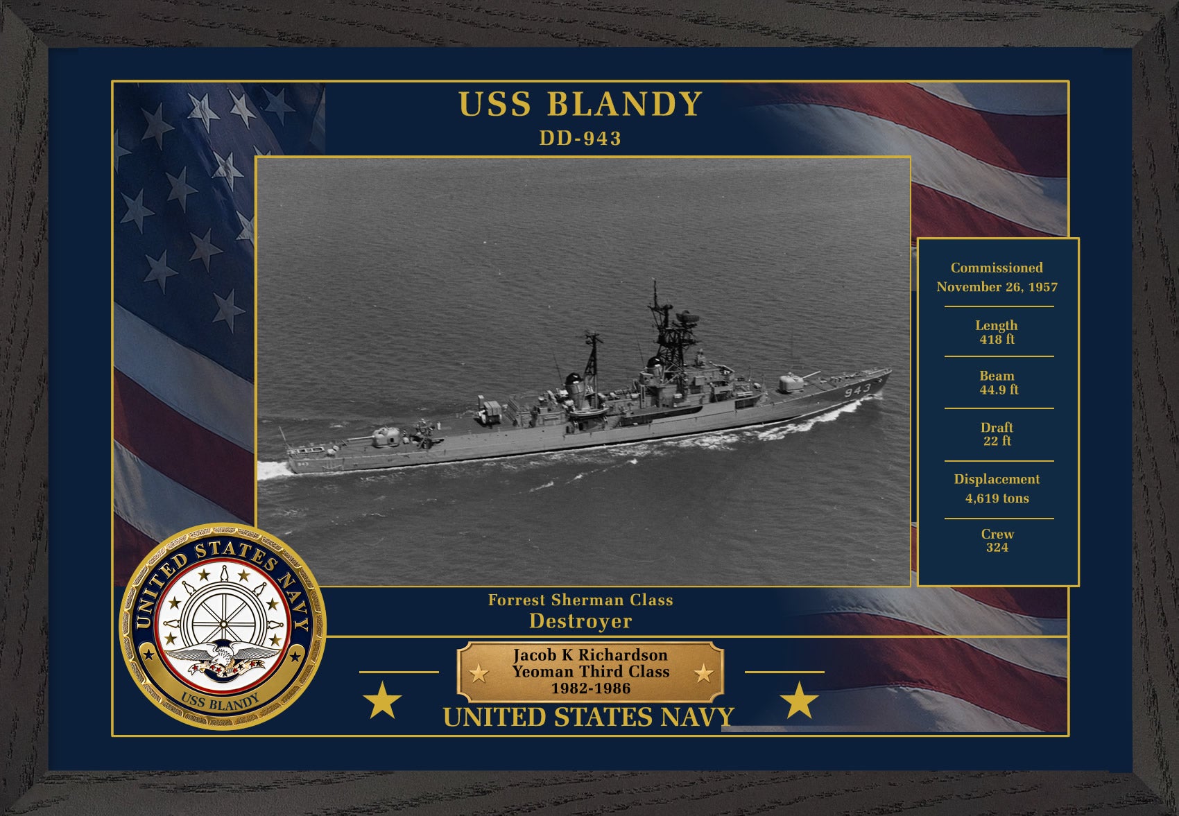 USS Blandy DD-943 Framed Patriotic Photo