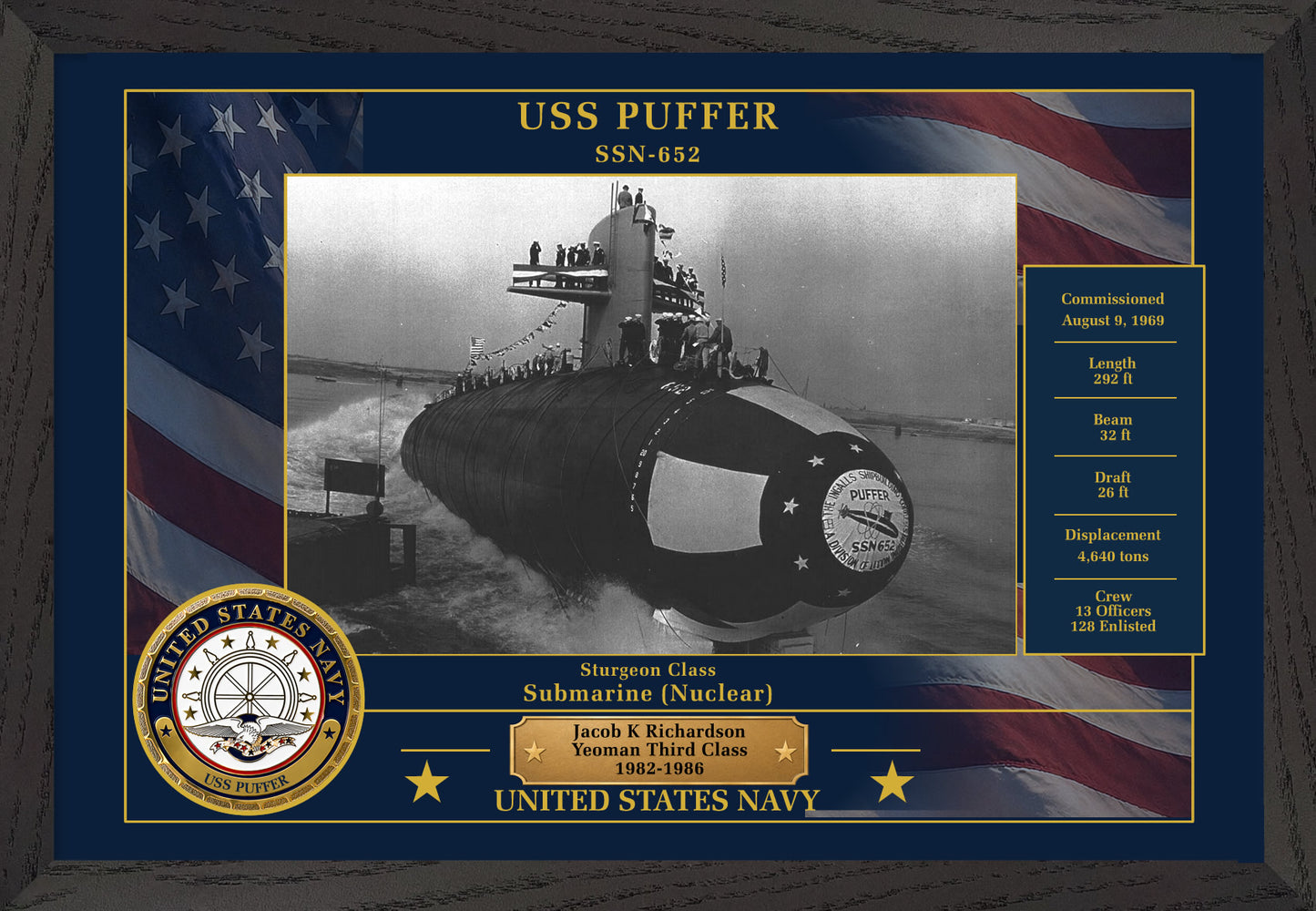 USS Puffer SSN-652 Framed Patriotic Photo