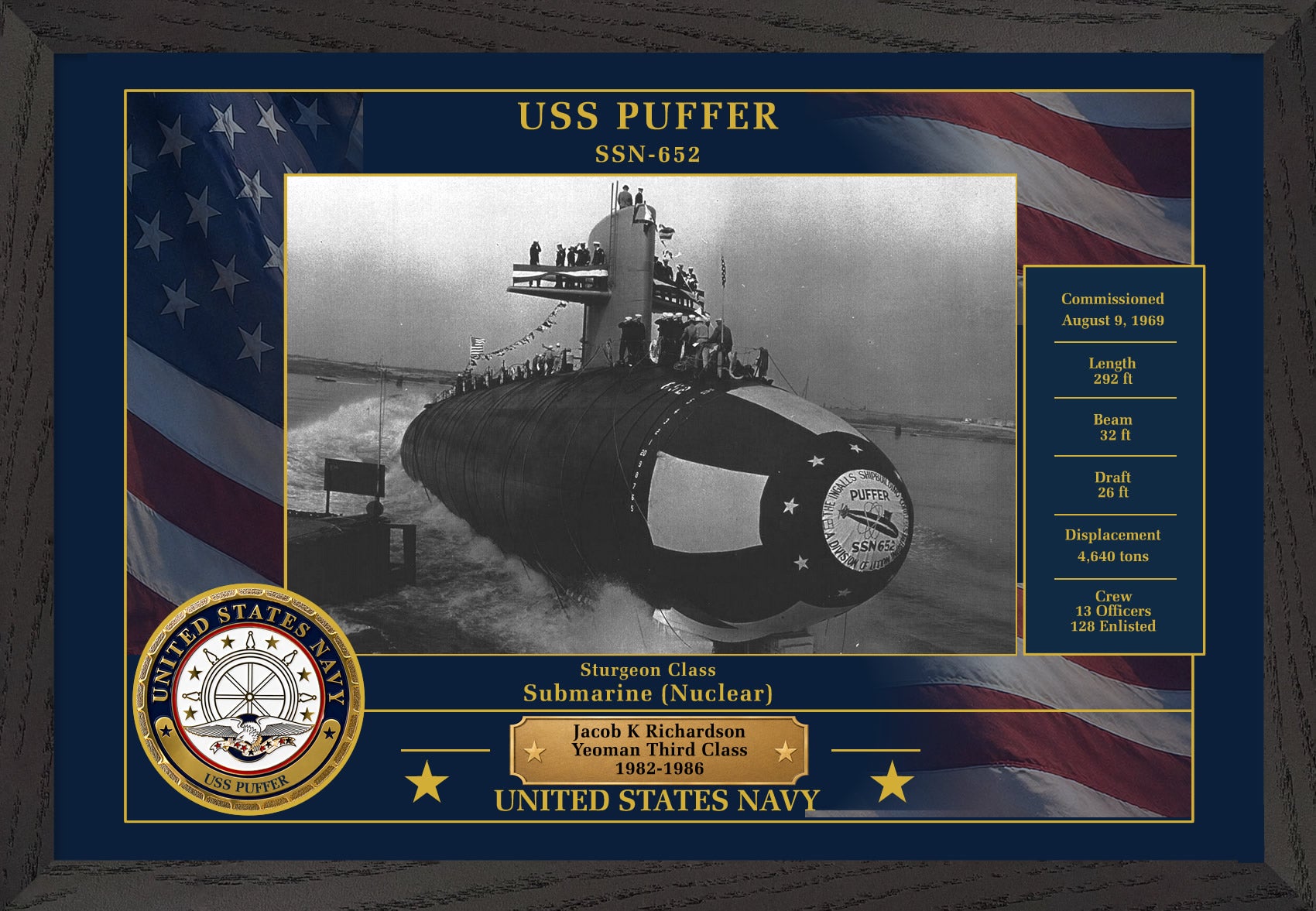 USS Puffer SSN-652 Framed Patriotic Photo