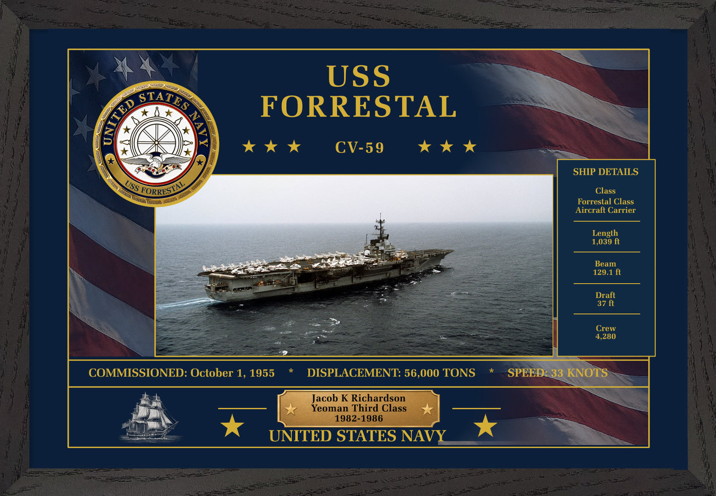USS Forrestal CV-59 Framed Patriotic Art