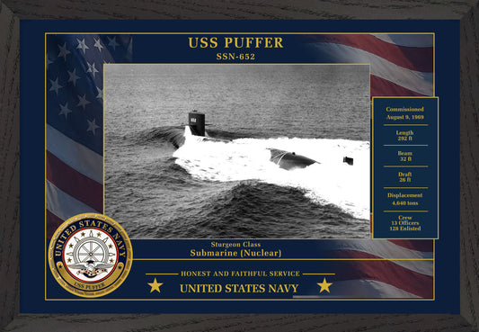 USS Puffer SSN-652 Framed Patriotic Photo