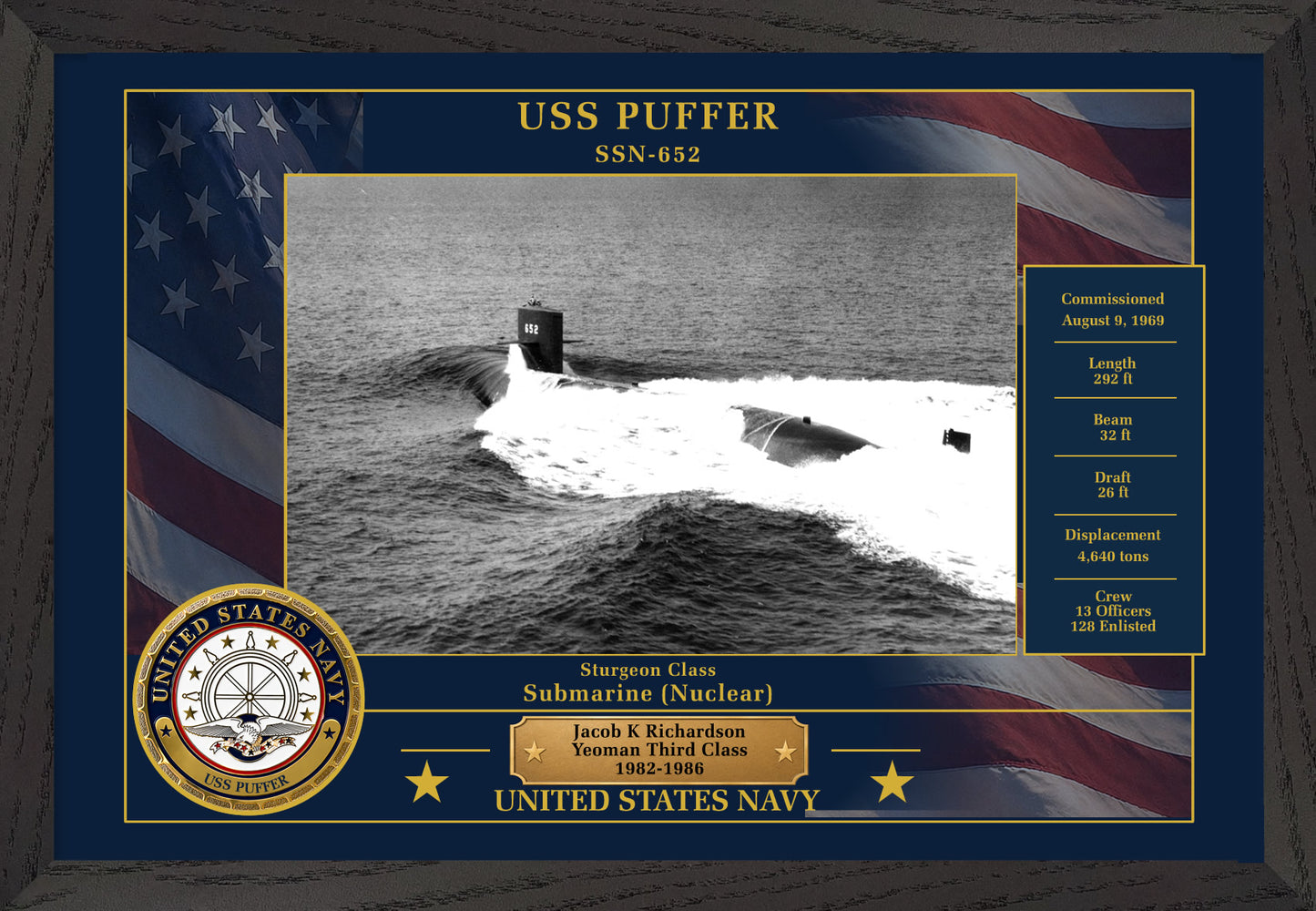USS Puffer SSN-652 Framed Patriotic Photo