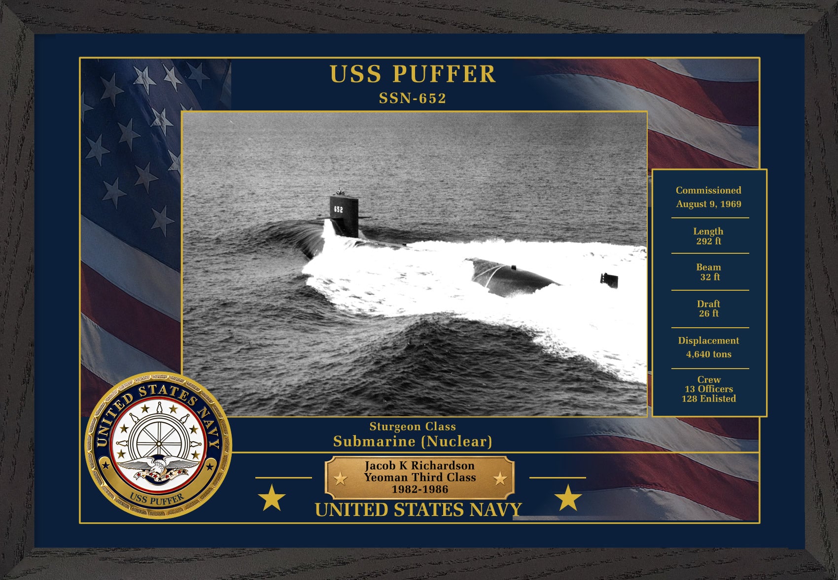 USS Puffer SSN-652 Framed Patriotic Photo