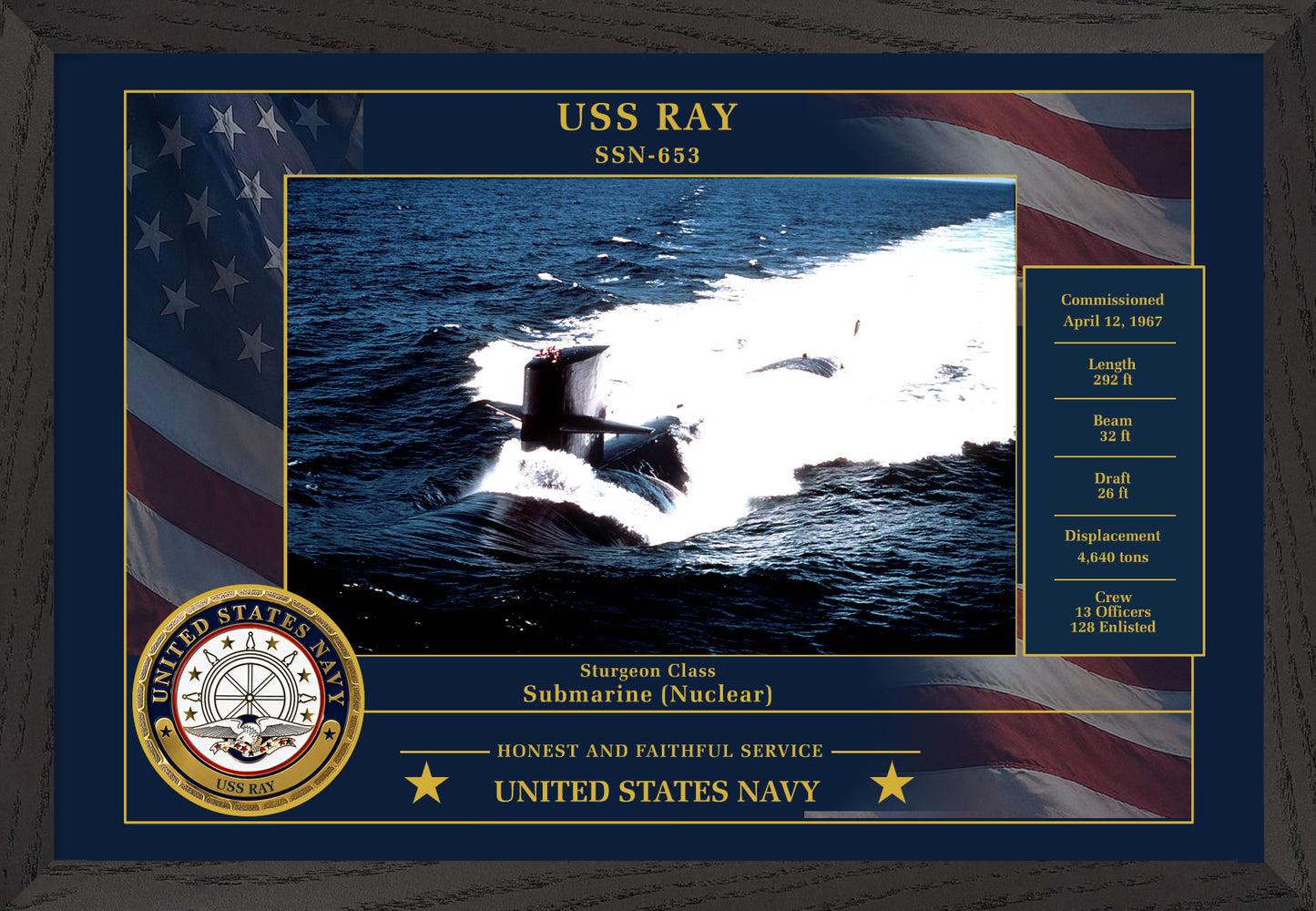 USS Ray SSN-653 Framed Patriotic Photo