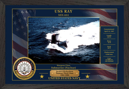 USS Ray SSN-653 Framed Patriotic Photo