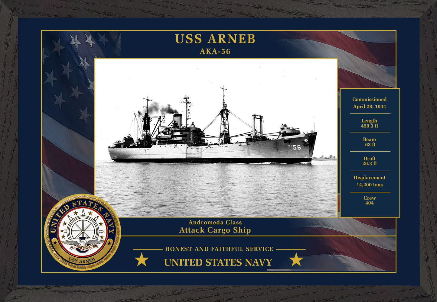 USS Arneb AKA-56 Framed Patriotic Photo