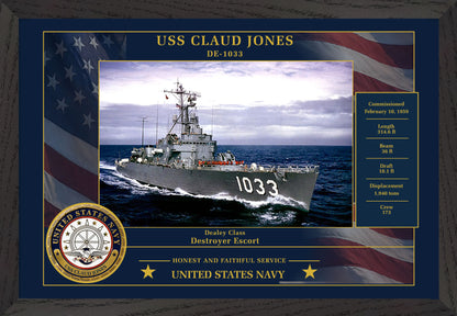 USS Claud Jones DE-1033 Framed Patriotic Photo