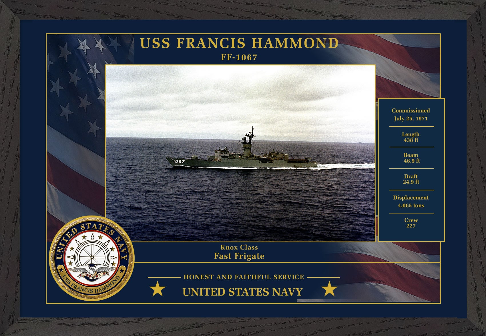 USS Francis Hammond FF-1067 Framed Patriotic Photo