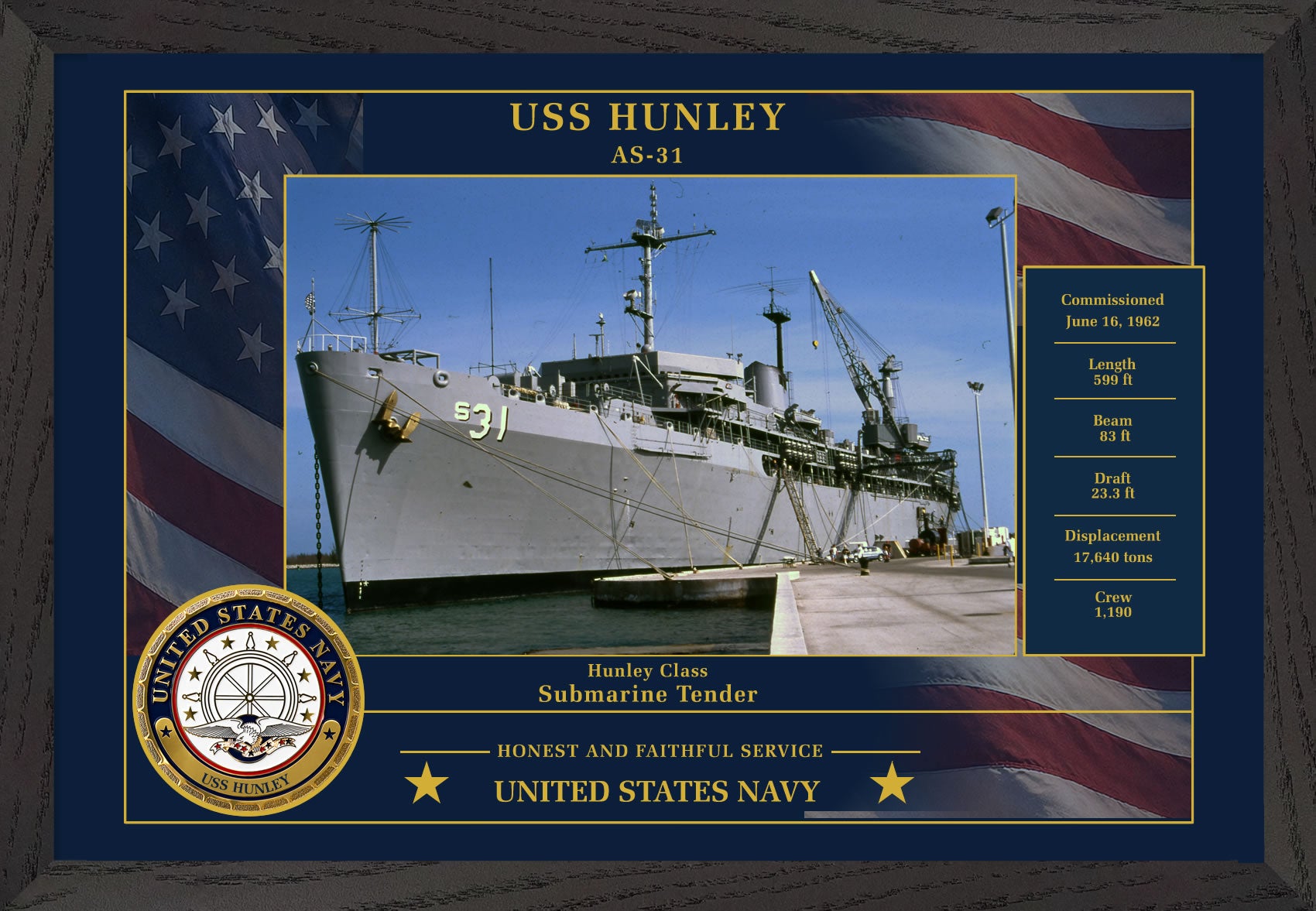 USS Hunley AS-31 Framed Patriotic Photo