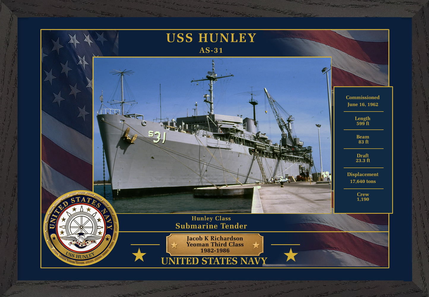 USS Hunley AS-31 Framed Patriotic Photo