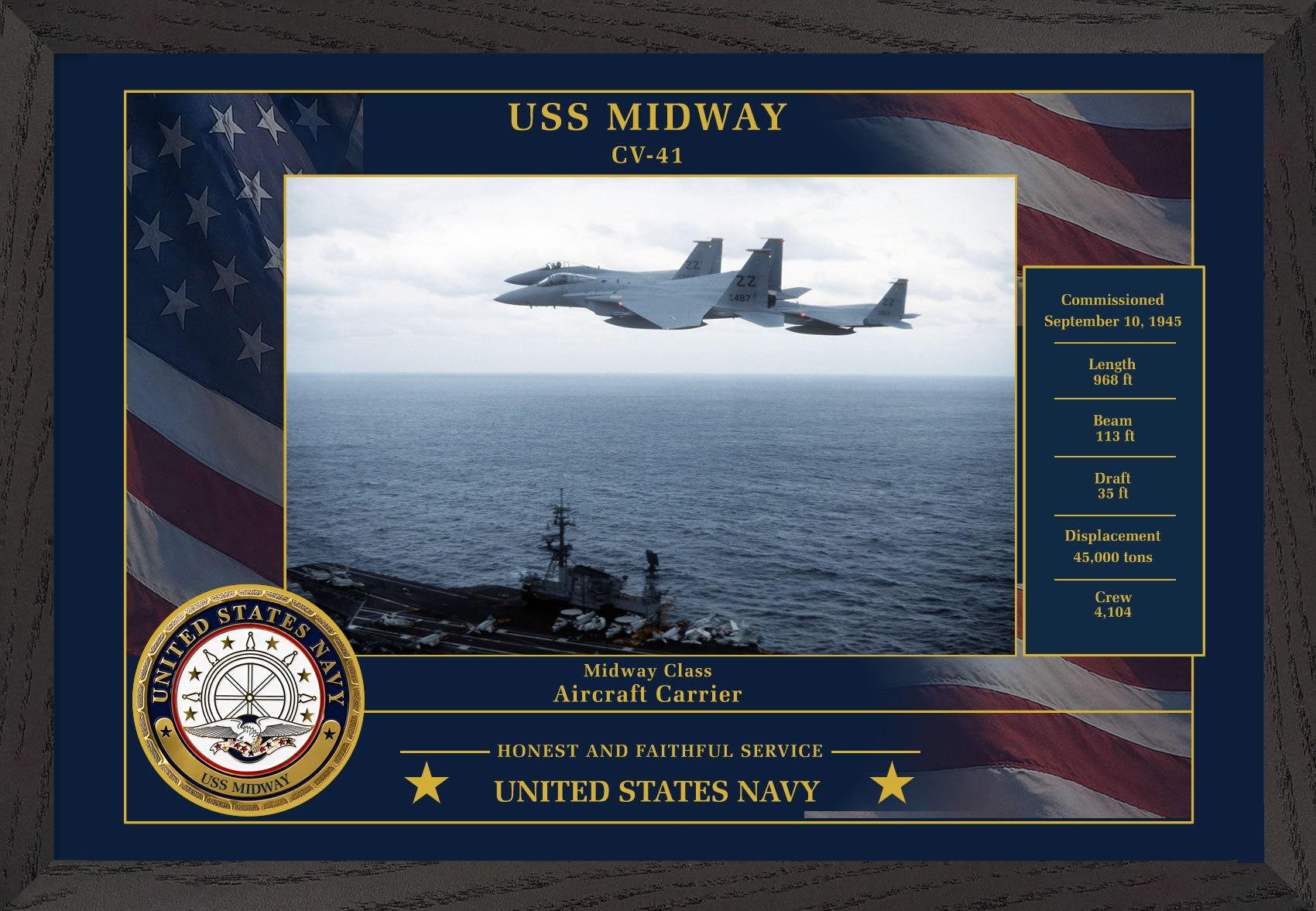 USS Midway CV-41 Framed Patriotic Photo