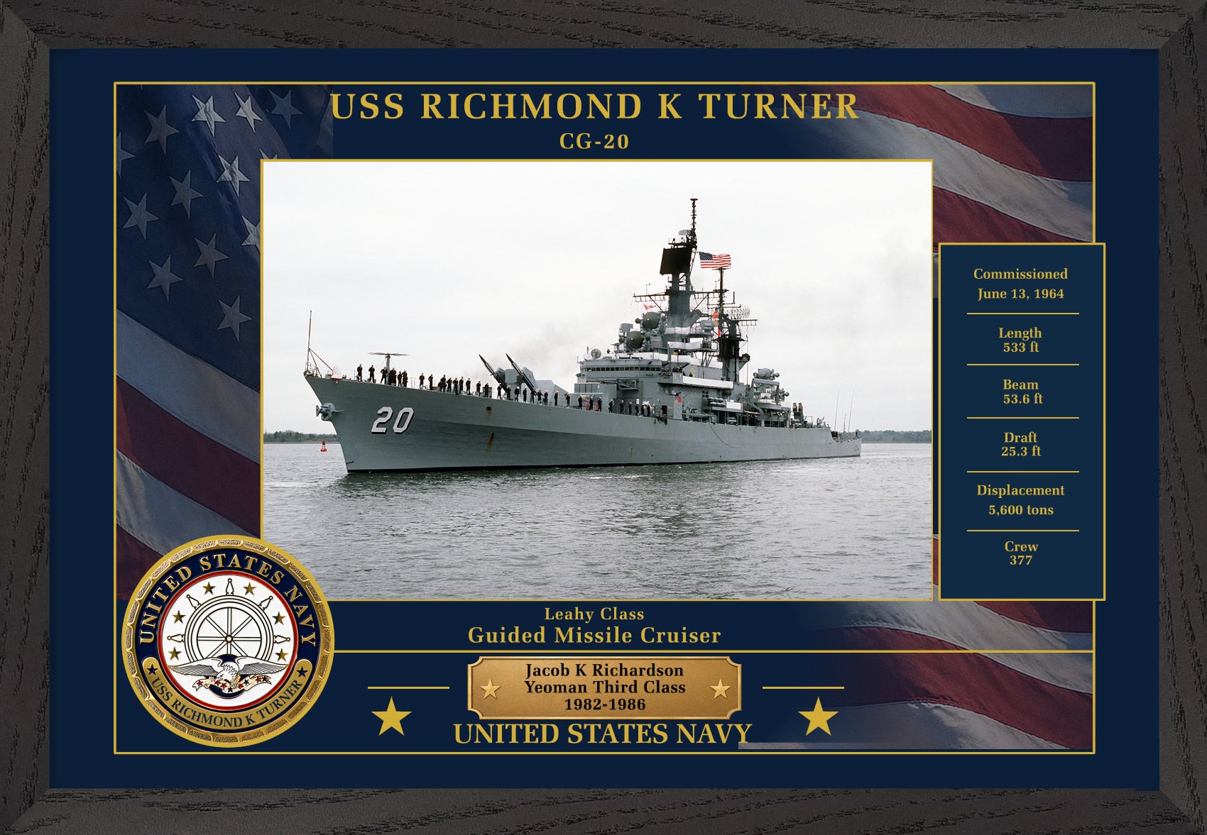 USS Richmond K Turner CG-20 Framed Patriotic Photo