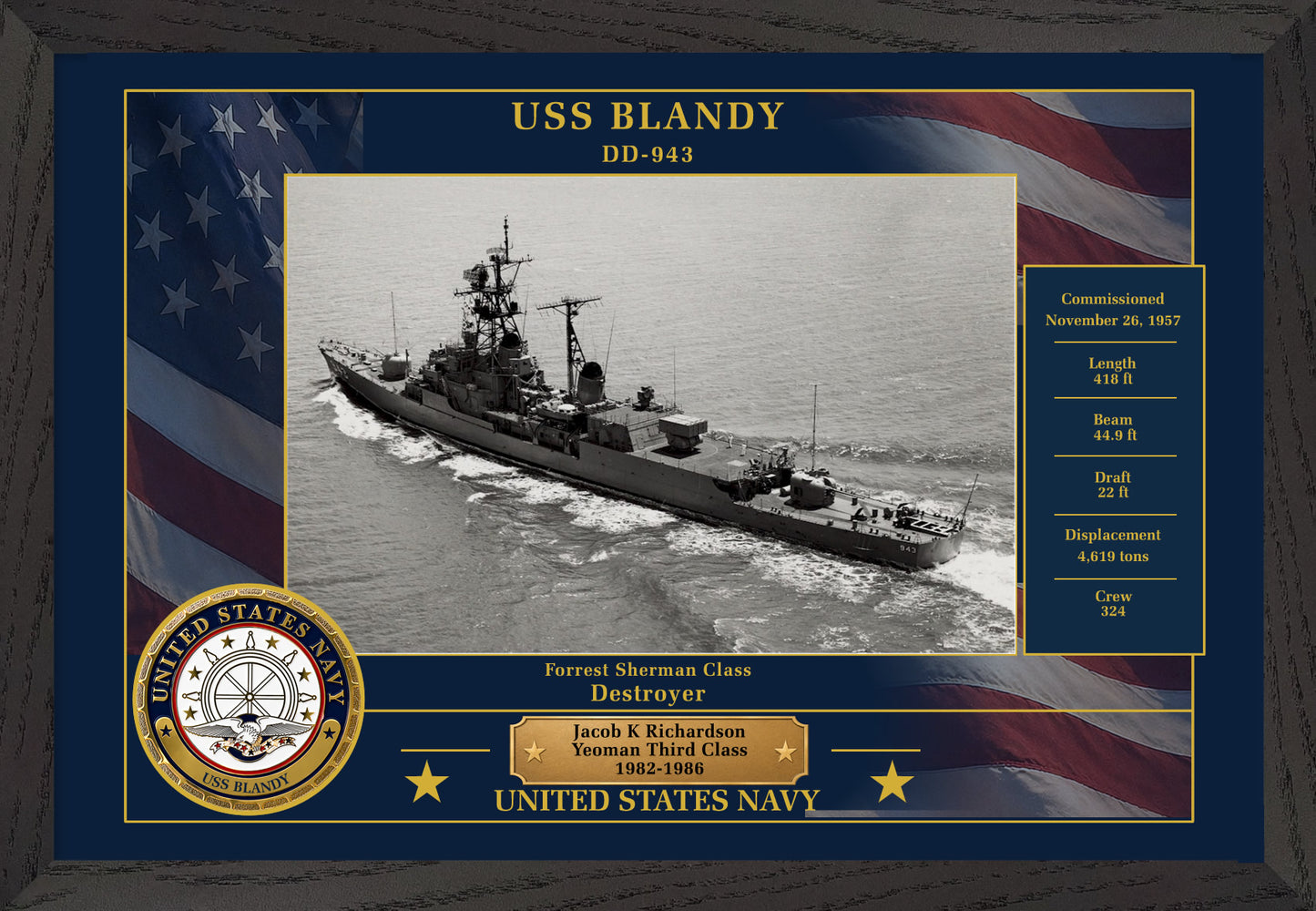 USS Blandy DD-943 Framed Patriotic Photo