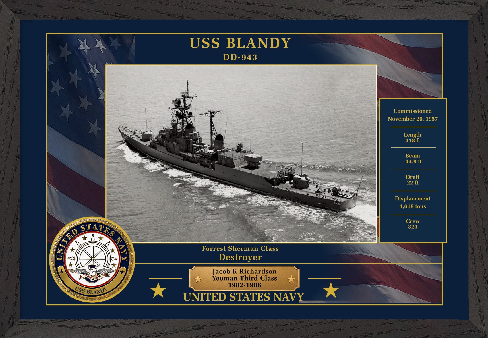 USS Blandy DD-943 Framed Patriotic Photo