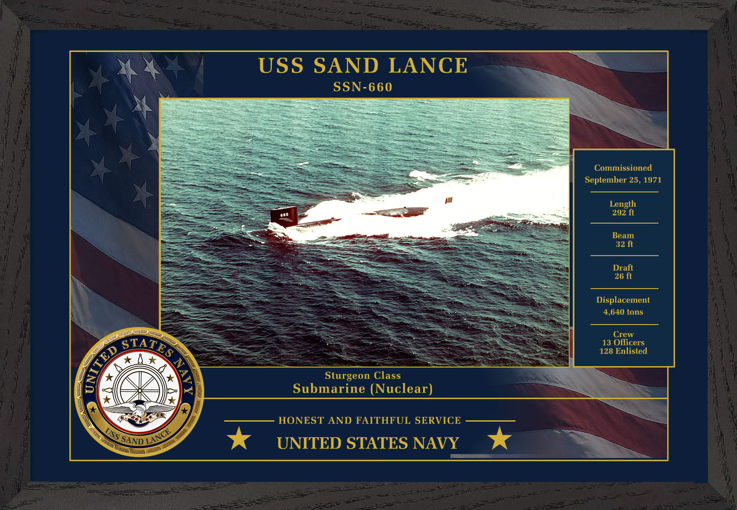 USS Sand Lance SSN-660 Framed Patriotic Photo