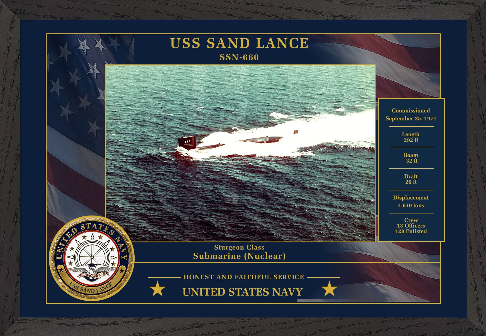 USS Sand Lance SSN-660 Framed Patriotic Photo