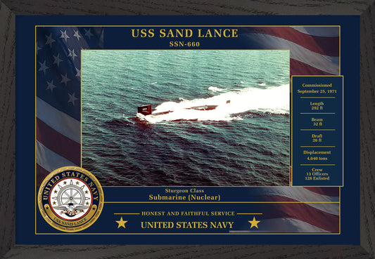 USS Sand Lance SSN-660 Framed Patriotic Photo