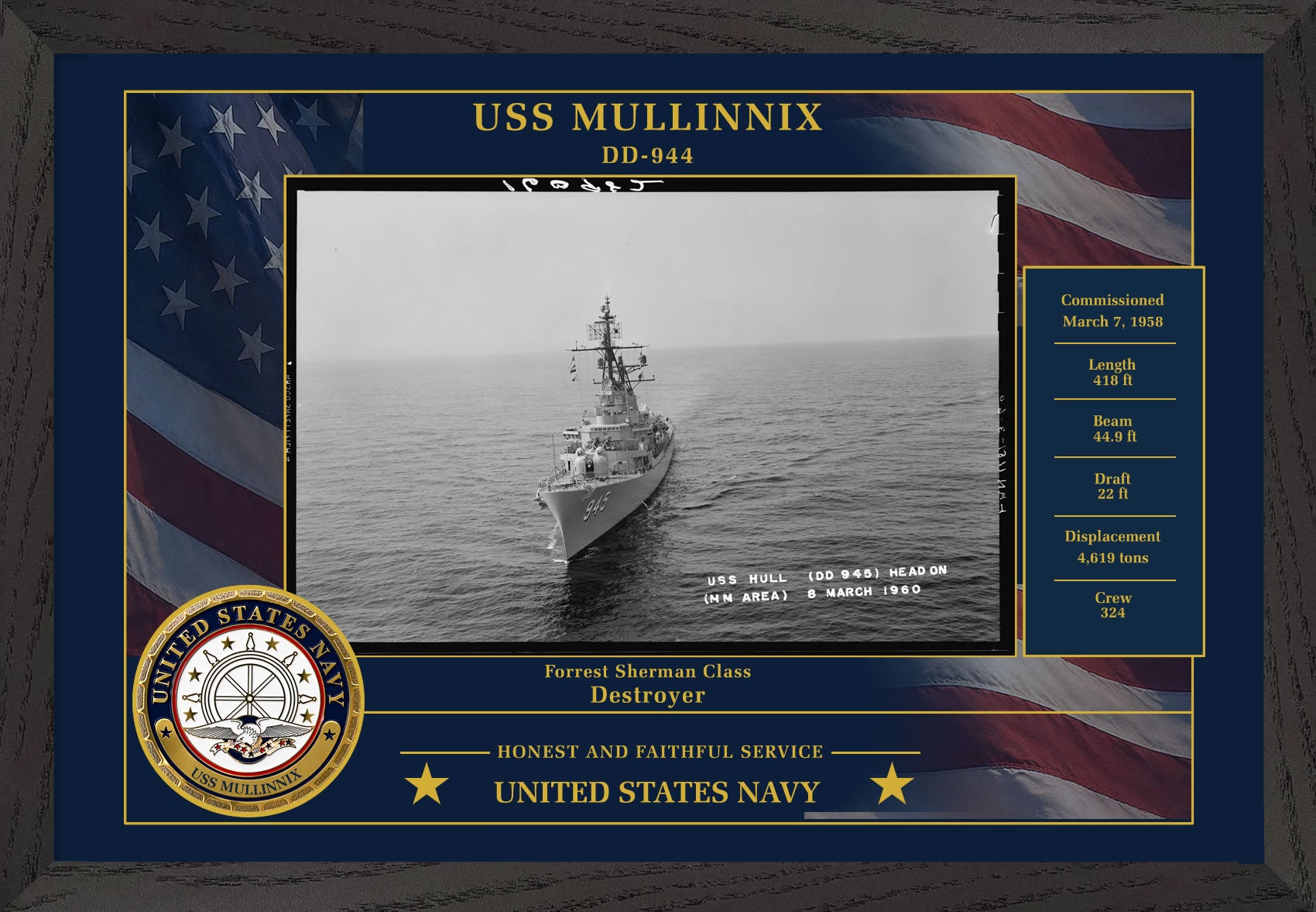USS Mullinnix DD-944 Framed Patriotic Photo