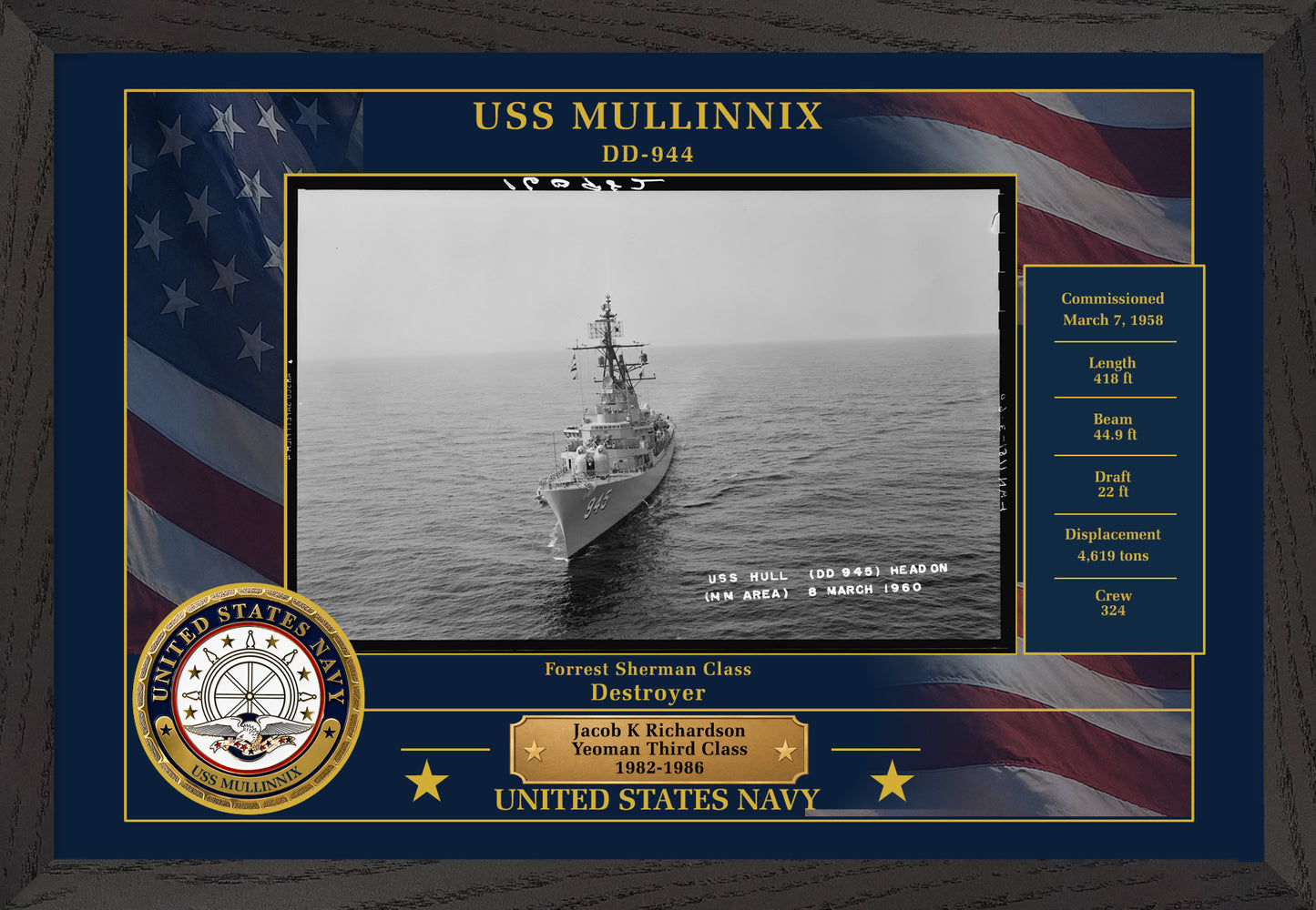 USS Mullinnix DD-944 Framed Patriotic Photo