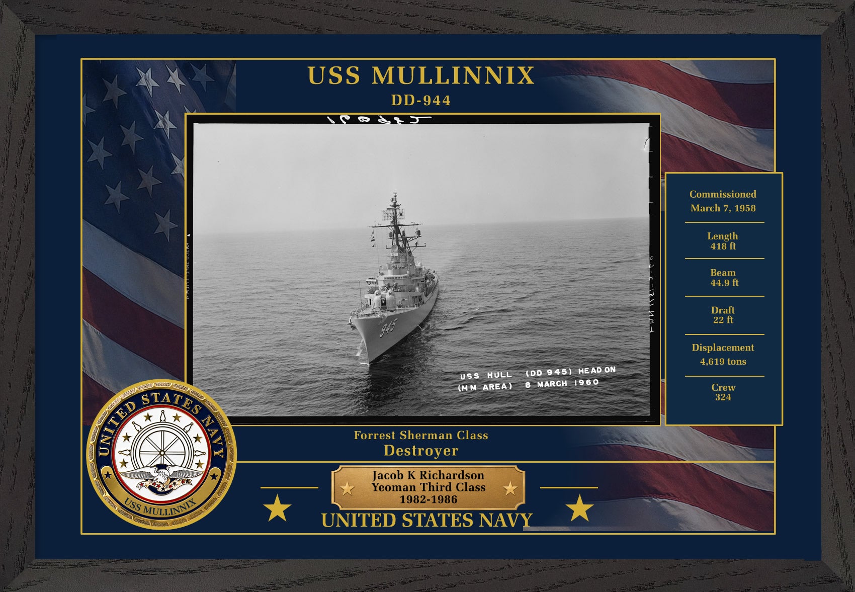 USS Mullinnix DD-944 Framed Patriotic Photo