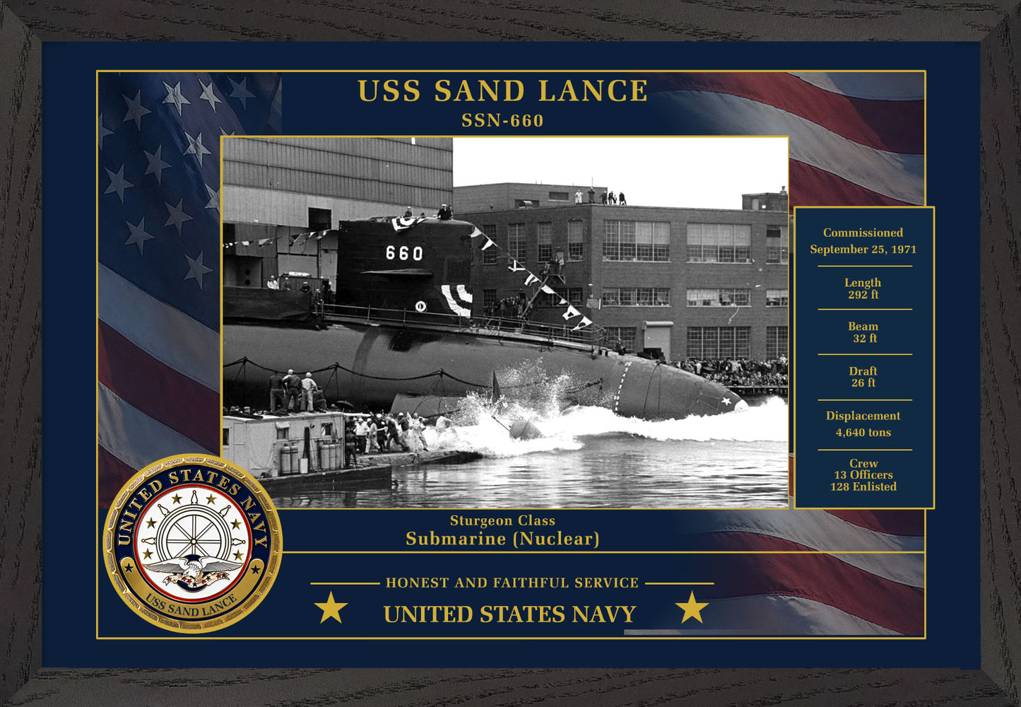 USS Sand Lance SSN-660 Framed Patriotic Photo