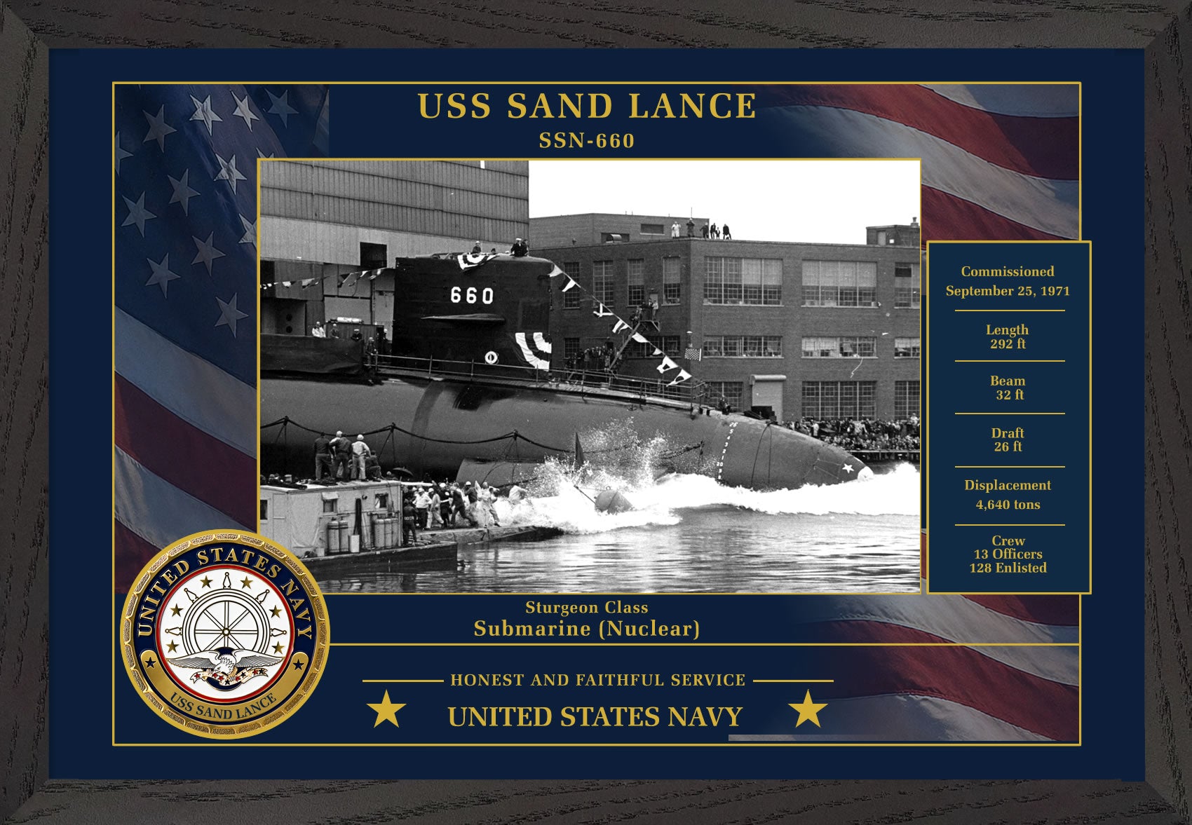 USS Sand Lance SSN-660 Framed Patriotic Photo