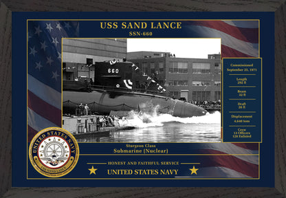 USS Sand Lance SSN-660 Framed Patriotic Photo