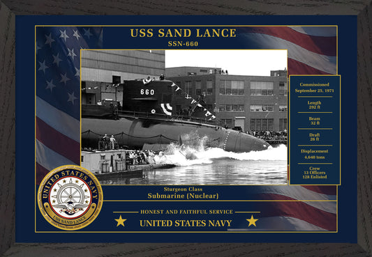 USS Sand Lance SSN-660 Framed Patriotic Photo