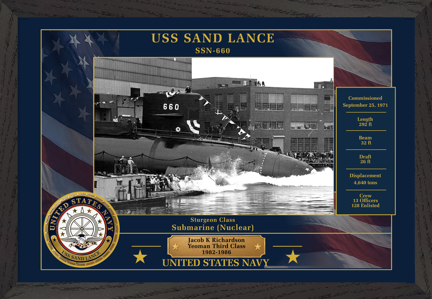 USS Sand Lance SSN-660 Framed Patriotic Photo