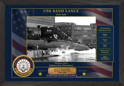USS Sand Lance SSN-660 Framed Patriotic Photo