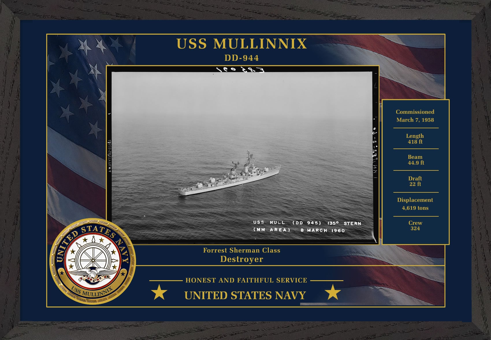USS Mullinnix DD-944 Framed Patriotic Photo