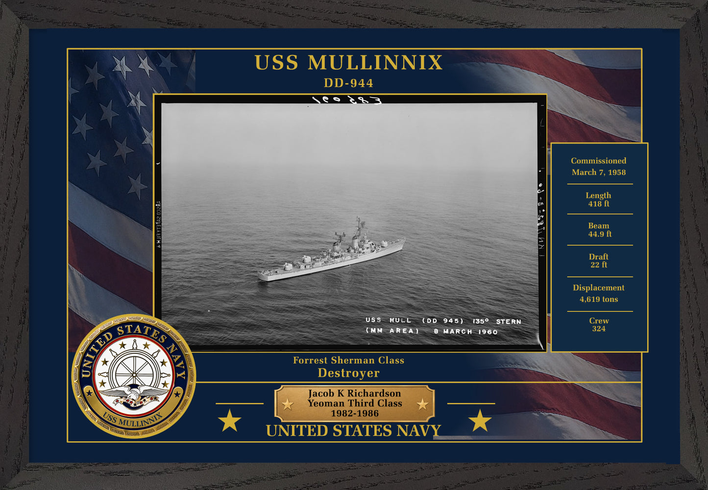 USS Mullinnix DD-944 Framed Patriotic Photo
