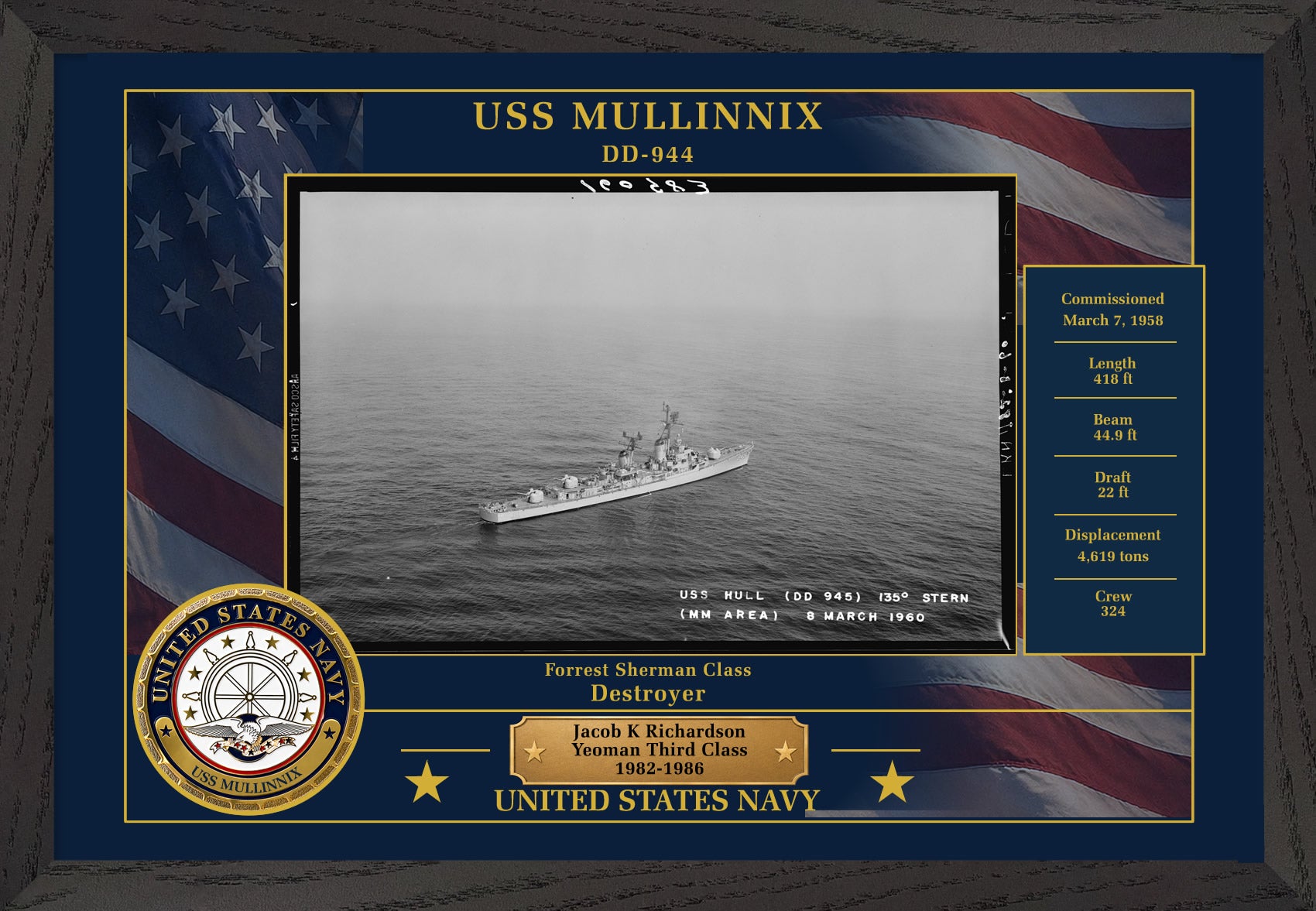 USS Mullinnix DD-944 Framed Patriotic Photo