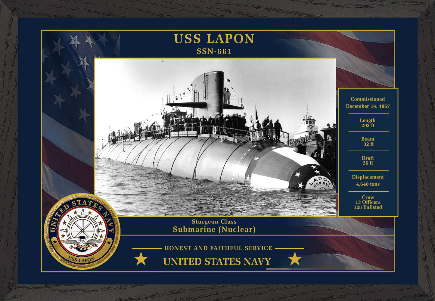 USS Lapon SSN-661 Framed Patriotic Photo