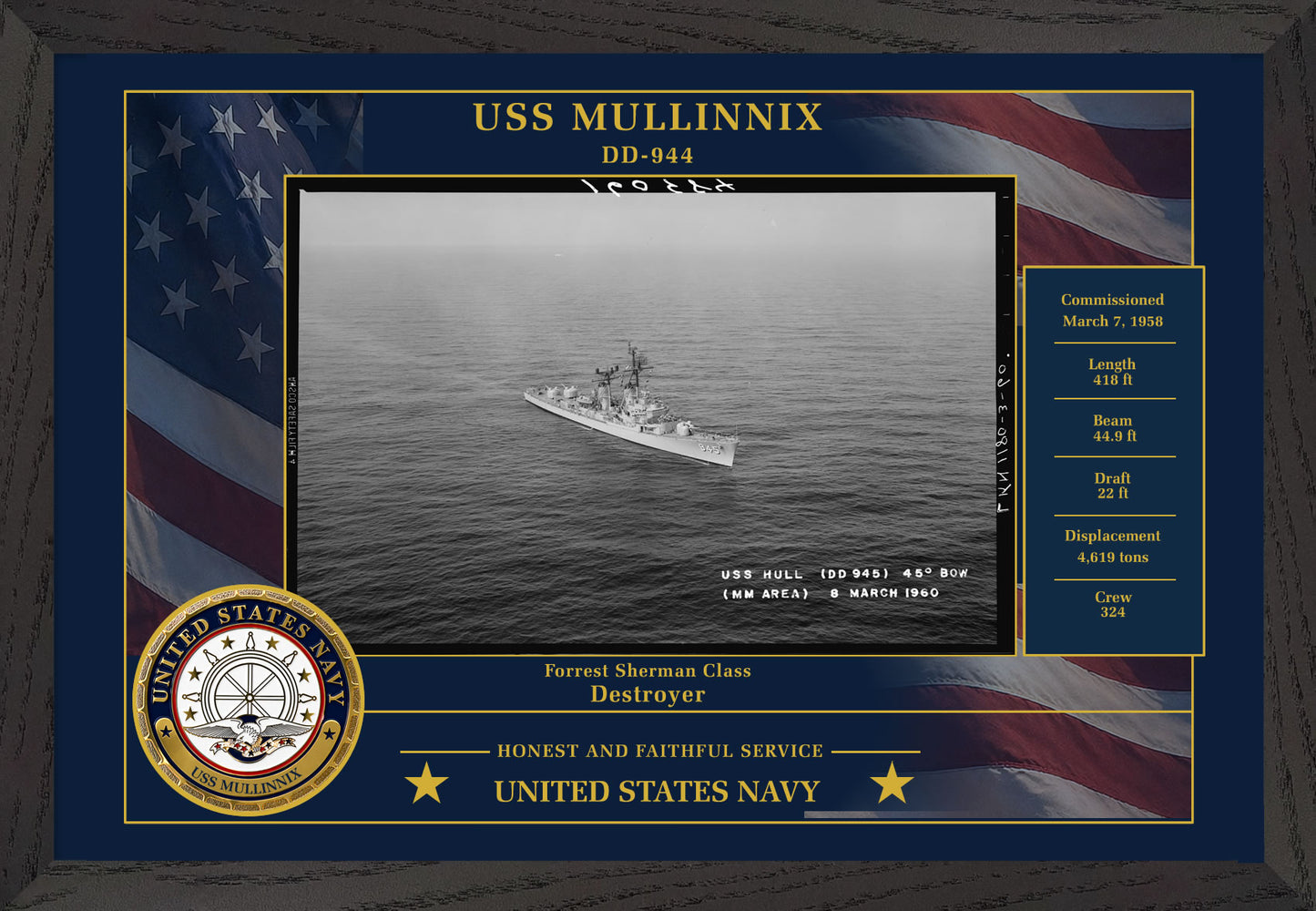 USS Mullinnix DD-944 Framed Patriotic Photo